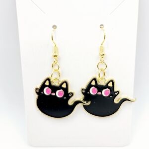 Halloween Kitty Black Cat Ghost Ghoul French Hook Earrings New